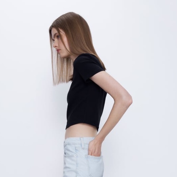 Zara TRF Black Cropped Tee - Picture 1 of 7